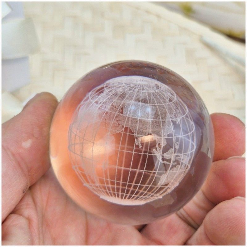 Bomboniera Lampada Sfera in Cristallo 3D con Mappamondo e Base Led USB