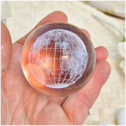 Bomboniera Lampada Sfera in Cristallo 3D con Mappamondo e Base Led USB
