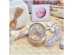 Bomboniera Lampada Sfera in Cristallo 3D con Mappamondo e Base Led USB