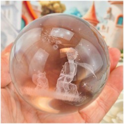 Bomboniera Lampada Sfera in Cristallo 3D con Piccolo principe e la volpe su Base Led USB