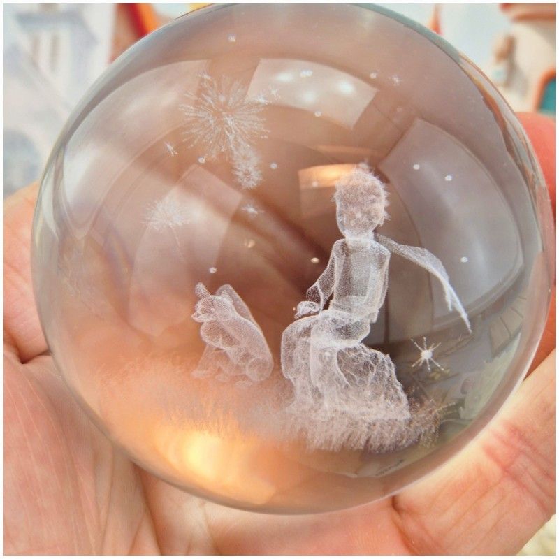 Bomboniera Lampada Sfera in Cristallo 3D con Piccolo principe e la volpe su Base Led USB