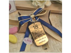 Bomboniera 18 Anni Portachiavi "Gold Tag" Personalizzato con Nome, Età e Frase Dedica
