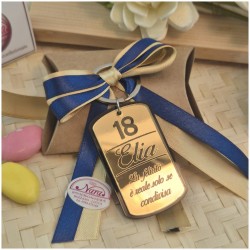Bomboniera 18 Anni Portachiavi "Gold Tag" Personalizzato con Nome, Età e Frase Dedica