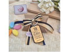 Bomboniera 18 Anni Portachiavi "Gold Tag" Personalizzato con Nome, Età e Frase Dedica