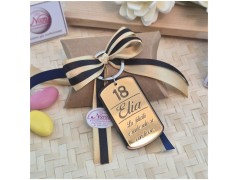 Bomboniera 18 Anni Portachiavi "Gold Tag" Personalizzato con Nome, Età e Frase Dedica