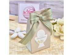 Bomboniera Comunione Astuccio Nature Chic con Stampa Calice e Maxi Fiocco Verde Salvia