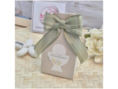 Bomboniera Comunione Astuccio Nature Chic con Stampa Calice e Maxi Fiocco Verde Salvia