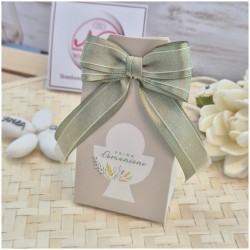 Bomboniera Comunione Astuccio Nature Chic con Stampa Calice e Maxi Fiocco Verde Salvia