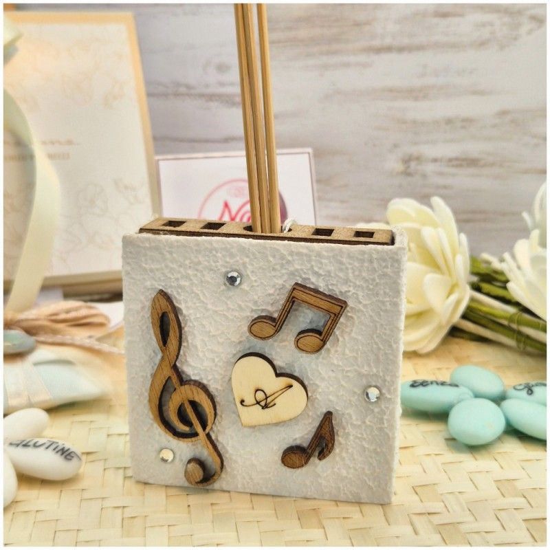 Bomboniera Tema Musica profumatore in pietra ricomposta con note e chiave di violino