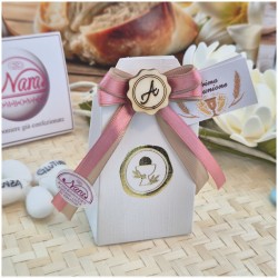 Bomboniera Comunione Bimba Scatolina Sigillo Oro con Iniziale in Legno (Ideale Segnaposto)