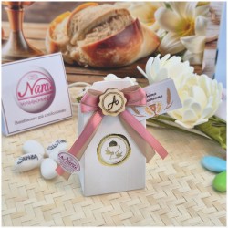 Bomboniera Comunione Bimba Scatolina Sigillo Oro con Iniziale in Legno (Ideale Segnaposto)