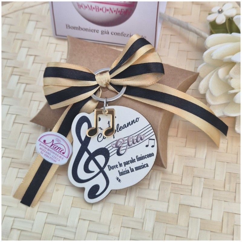 Bomboniera 18 Anni Tema Musica Portachiavi "Chiave di Violino" con Nome e Frase