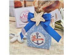 Bomboniera Comunione e Battesimo Scatolina Ahoy Tema Mare con Stella in Legno