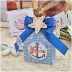 Bomboniera Comunione e Battesimo Scatolina Ahoy Tema Mare con Stella in Legno