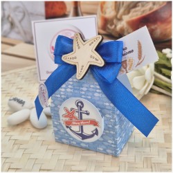 Bomboniera Comunione e Battesimo Scatolina Ahoy Tema Mare con Stella in Legno