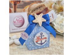 Bomboniera Comunione e Battesimo Scatolina Ahoy Tema Mare con Stella in Legno