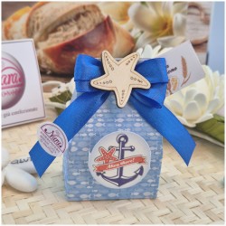 Bomboniera Comunione e Battesimo Scatolina Ahoy Tema Mare con Stella in Legno