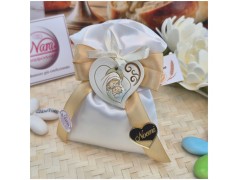 Bomboniera Battesimo e Comunione Sacchetto Maternità con Cuore Nome Oro
