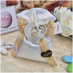 Bomboniera Battesimo e Comunione Sacchetto Maternità con Cuore Nome Oro