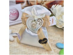 Bomboniera Battesimo e Comunione Sacchetto Maternità con Cuore Nome Oro