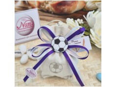 Bomboniera Prima Comunione Sacchetto Calcio Tifoso Viola con applicazione Pallone