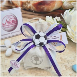 Bomboniera Prima Comunione Sacchetto Calcio Tifoso Viola con applicazione Pallone