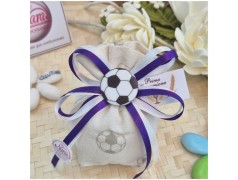 Bomboniera Prima Comunione Sacchetto Calcio Tifoso Viola con applicazione Pallone