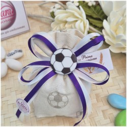 Bomboniera Prima Comunione Sacchetto Calcio Tifoso Viola con applicazione Pallone