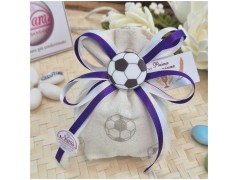 Bomboniera Prima Comunione Sacchetto Calcio Tifoso Viola con applicazione Pallone