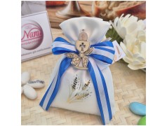 Bomboniera Prima Comunione Sacchetto con Spighe Oro Stampate e Calice in Legno