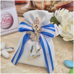 Bomboniera Prima Comunione Sacchetto con Spighe Oro Stampate e Calice in Legno