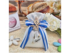 Bomboniera Prima Comunione Sacchetto con Spighe Oro Stampate e Calice in Legno