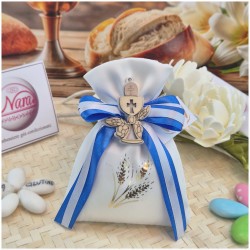 Bomboniera Prima Comunione Sacchetto con Spighe Oro Stampate e Calice in Legno