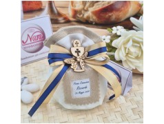 Bomboniera Prima Comunione Sacchetto Juta con Stampa Nome e Data e Calice Legno