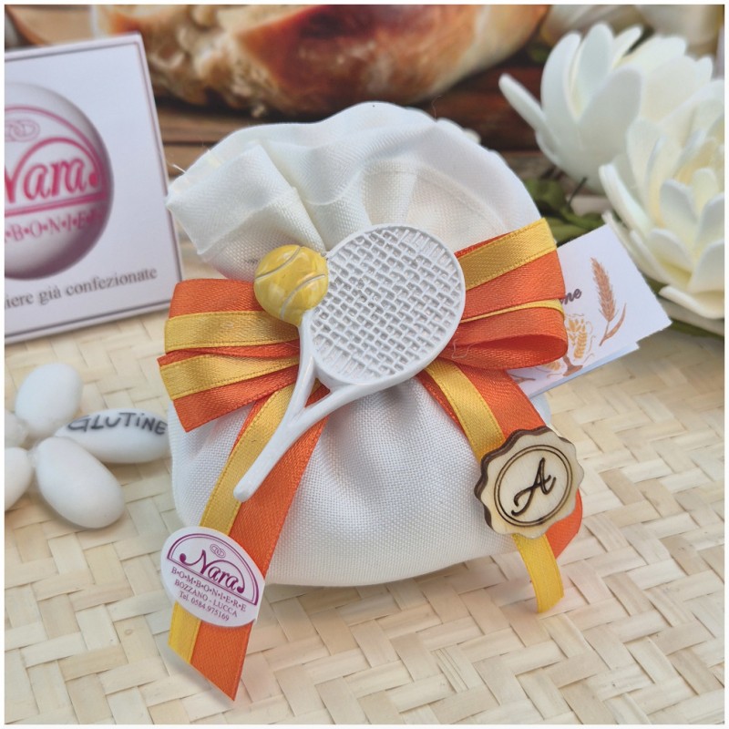 Bomboniera Comunione e Cresima Sport "Tennis Passion" con Racchetta e Iniziale