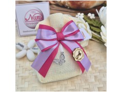 Bomboniera Comunione e Cresima Sacchetto Juta con Farfalla Strass e Iniziale