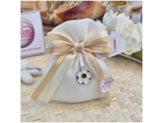 Bomboniera Prima Comunione Sacchetto Calcio Elegant con Ciondolo Pallone e Nastro Oro
