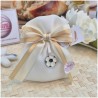 Bomboniera Prima Comunione Sacchetto Calcio Elegant con Ciondolo Pallone e Nastro Oro