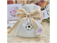 Bomboniera Prima Comunione Sacchetto Calcio Elegant con Ciondolo Pallone e Nastro Oro