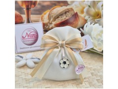 Bomboniera Prima Comunione Sacchetto Calcio Elegant con Ciondolo Pallone e Nastro Oro