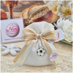 Bomboniera Prima Comunione Sacchetto Calcio Elegant con Ciondolo Pallone e Nastro Oro