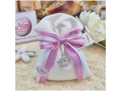 Bomboniera Comunione e Battesimo Sacchetto "Principessa" con Corona Strass e Nastro Rigato