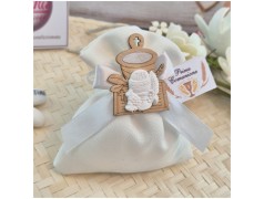 Bomboniera Prima Comunione Sacchetto Total White con Calice JHS in Legno e Resina