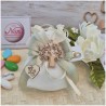 Bomboniera Matrimonio Sacchetto Country Chic Albero della Vita Legno e Nastro Salvia a Pois