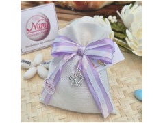 Bomboniera Comunione e Battesimo Sacchetto "Principessa" con Corona Strass e Nastro Rigato