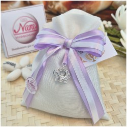 Bomboniera Comunione e Battesimo Sacchetto "Principessa" con Corona Strass e Nastro Rigato