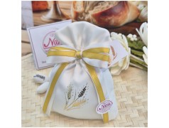 Bomboniera Prima Comunione Sacchetto "Gold" con Spighe Stampate e Nastro Bordo Oro