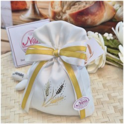 Bomboniera Prima Comunione Sacchetto "Gold" con Spighe Stampate e Nastro Bordo Oro