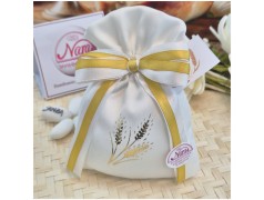 Bomboniera Prima Comunione Sacchetto "Gold" con Spighe Stampate e Nastro Bordo Oro