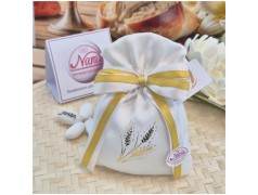 Bomboniera Prima Comunione Sacchetto "Gold" con Spighe Stampate e Nastro Bordo Oro